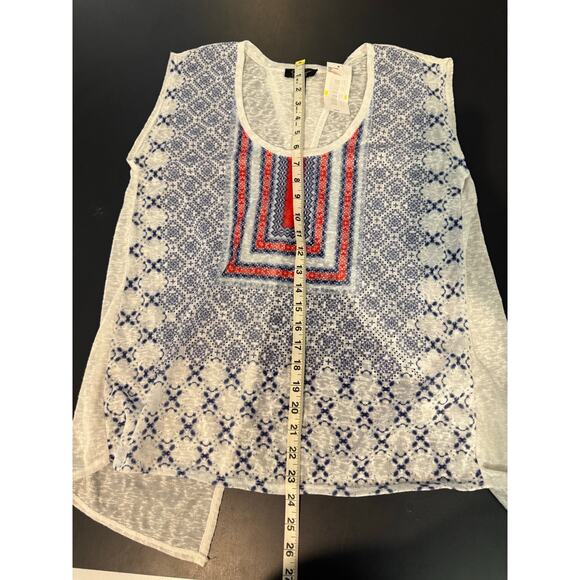 Jessica Simpson Women's Sleeveless Geometric Print Boho Tank Top M Blue White - Picture 5 of 7